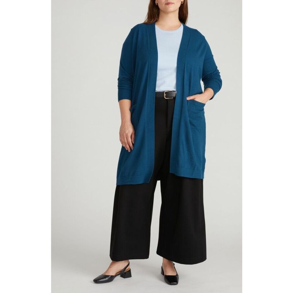 Universal Standard $148 Knee Length Cardigan teal blue womens medium NWOT